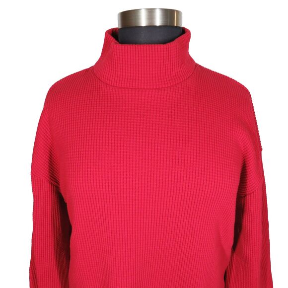 Ava + Viv Red Mock Neck Waffle Knit Balloon Sleeve Top Plus Size 1X - Picture 3 of 8